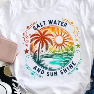 Hello Salt Water And Sunshine Summer Teacher T-Shirt, women'S casual round neck T-shirt