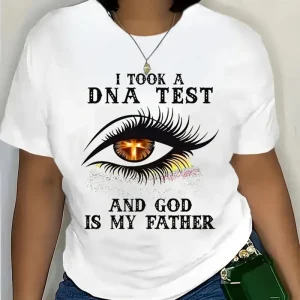 Women'S Plus Size 100% T-Shirt - "I Took a DNA Test and God is My Father" Eye Print, Breathable & Comfortable